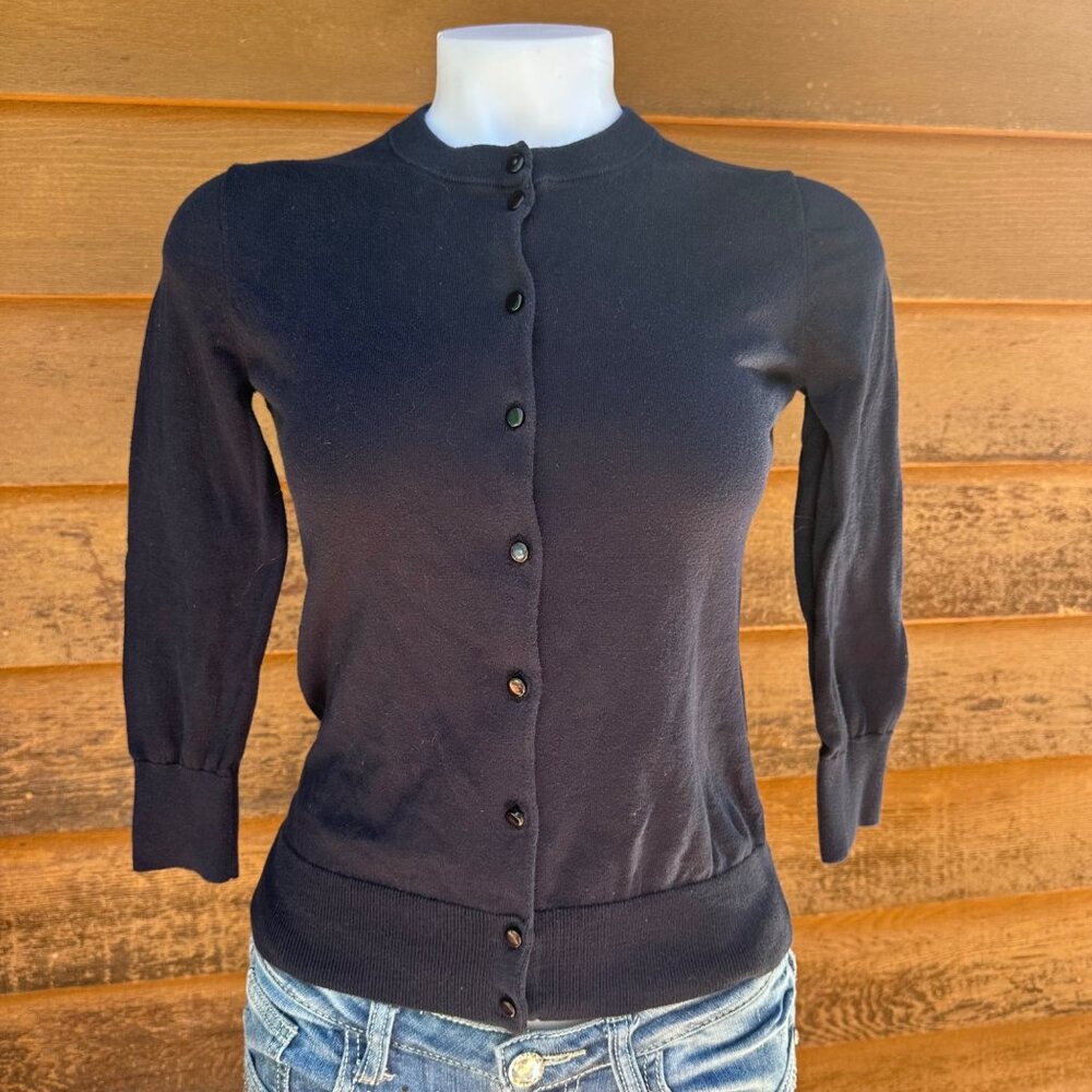 Vintage J.Crew Clare Cardigan Navy Blue Womens Size S 100% Cotton Button-Up Knit - Picture 1 of 10